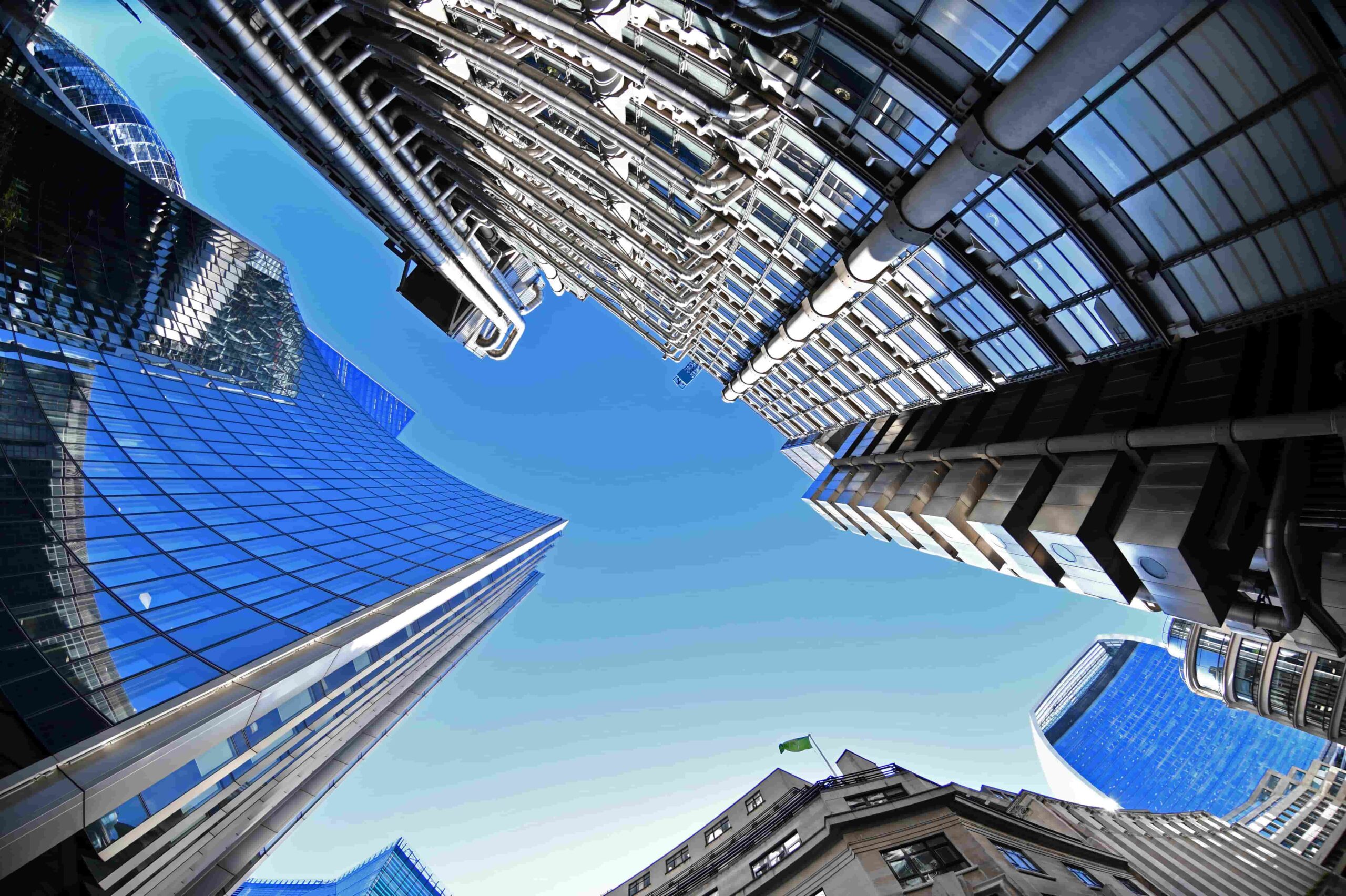 Architecture Photography - Looking up at City of London skyline